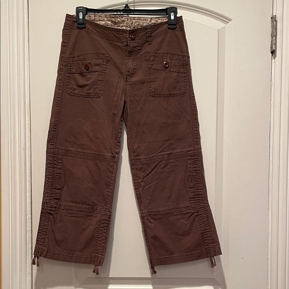 Brown Women's Capri Cargo Pants with Adjustable Hem